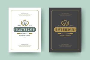 bruiloft uitnodigingen opslaan de datum kaarten ontwerp illustratie. vector