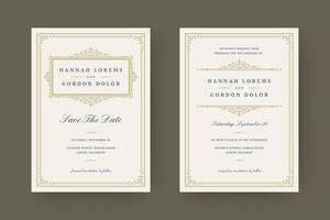 bruiloft uitnodiging en opslaan de datum kaarten bloeit ornamenten. vector