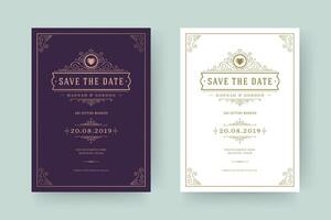 bruiloft uitnodiging opslaan de datum kaart sjabloon elegant bloeit ornamenten vignet wervelingen illustratie vector
