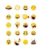 reeks van geel emotioneel hoofden, gezichten. vlak illustratie van gestileerde menselijk gezicht. ronde tekens. emoji, geel verdrietig, grappig gezichten. tekens internet memen. vector