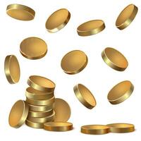 reeks van glimmend goud munten in 3d stijl Aan een wit achtergrond vector