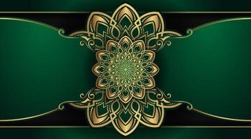 luxe groen achtergrond met gouden mandala ornament vector