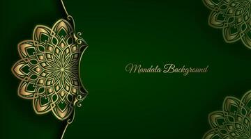 luxe groen achtergrond met gouden mandala ornament vector