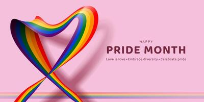 trots maand banier, poster, groet kaart ontwerp met regenboog lint hart concept.liefde is liefde. omhelzing diversiteit. vieren trots. vector