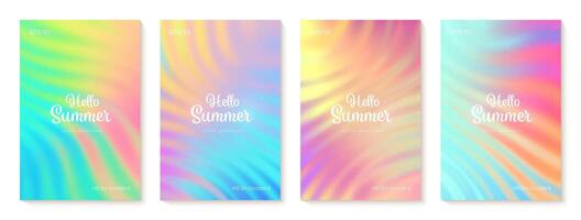 zomer helling achtergronden set. helder kleurrijk zomer kleuren. zonsondergang en zonsopkomst lucht kleuren. groente, blauw, Purper, oranje, geel. Super goed voor dekt, branding, poster, spandoek. illustratie. vector