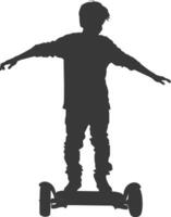 silhouet jongen rijden hoverboard vol lichaam zwart kleur enkel en alleen vector