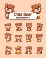 reeks van schattig beer tekenfilm karakter in divers poses stickers vector