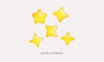 3d realistisch icoon concept reeks geel sterren verschillend vormen vijf ontwerp vector
