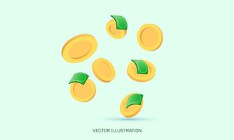 3d realistisch uniek icoon concept goud munten groen papier dollars kassiers ontwerp vector