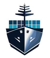 voorkant gezicht lading schip met blauw containers ideaal voor logo of illustraties vector