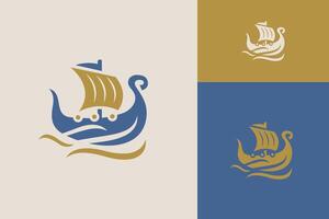 sloep viking logo schip zeilboot sloep nordic Scandinavisch oceaan Golf vector