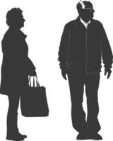 silhouet ouderen Mens en ouderen Dames met boodschappen doen mand vol lichaam zwart kleur enkel en alleen vector