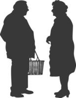 silhouet ouderen Mens en ouderen Dames met boodschappen doen mand vol lichaam zwart kleur enkel en alleen vector