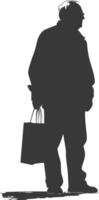 silhouet ouderen Mens met boodschappen doen mand vol lichaam zwart kleur enkel en alleen vector