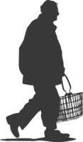 silhouet ouderen Mens met boodschappen doen mand vol lichaam zwart kleur enkel en alleen vector