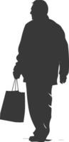 silhouet ouderen Mens met boodschappen doen mand vol lichaam zwart kleur enkel en alleen vector