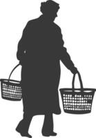 silhouet ouderen Dames met boodschappen doen mand vol lichaam zwart kleur enkel en alleen vector