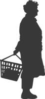 silhouet ouderen Dames met boodschappen doen mand vol lichaam zwart kleur enkel en alleen vector