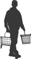 silhouet Mens met boodschappen doen mand vol lichaam zwart kleur enkel en alleen vector