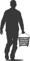 silhouet Mens met boodschappen doen mand vol lichaam zwart kleur enkel en alleen vector