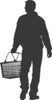 silhouet Mens met boodschappen doen mand vol lichaam zwart kleur enkel en alleen vector