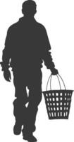 silhouet Mens met boodschappen doen mand vol lichaam zwart kleur enkel en alleen vector