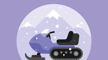 een sneeuwscooter Aan ijs met bergen in achtergrond vector