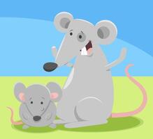 grappig tekenfilm muis mam en baby dier tekens vector