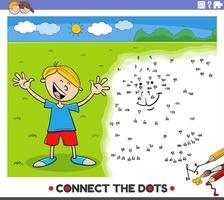aansluiten de dots werkzaamheid met tekenfilm jongen en hond vector