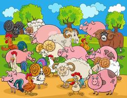 grappige cartoon boerderijdieren karakters groep vector