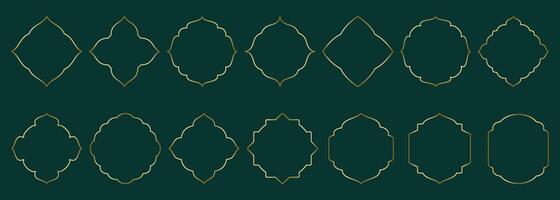 goud dun meetkundig sier- kader, ronde en plein vormen Islamitisch venster, silhouet Arabisch ruit. luxe reeks in oosters stijl. kaders in Arabisch moslim ontwerp illustratie vector