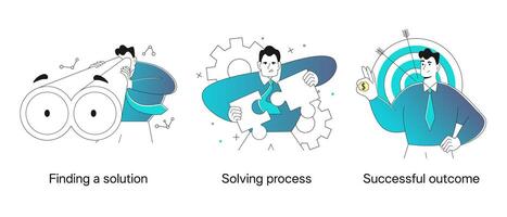 zakenman project manager in vlak modern stijlen. de concept van zoeken voor een idee, organiserende een oplossing, planning een strategie, bevorderen reclame, visualiseren geslaagd verkoop vector