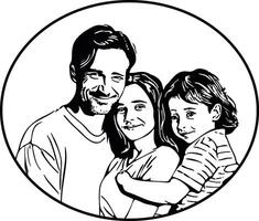 gelukkig familie knuffelen schets zwart en wit silhouet vector