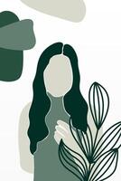 abstract boho plantkunde achtergrond met een meisje illustratie vector