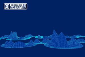 blauwe eenvoudige tekening veelhoekige bergen landschap vector