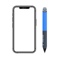 telefoon en stylus, stylus pen, smartphone en stylus pen, apparaat model, slim telefoon scherm, mobiele telefoon kader met blanco scherm geïsoleerd. s vector