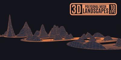 oranje futuristisch landschap op zwart volumetrisch patroon vector