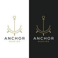 jacht roer logo sjabloon ontwerp met zee golven, touw en wijnoogst anker. logo voor bedrijf, matroos, het zeilen. vector