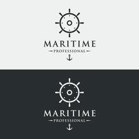 jacht roer logo sjabloon ontwerp met zee golven, touw en wijnoogst anker. logo voor bedrijf, matroos, het zeilen. vector