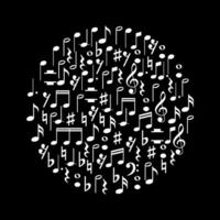 cirkel vorm gemaakt van musical notatie teken of musical sleutel icoon symbool, kan gebruik voor logo gram, pictogram, kunst illustratie, decoratie, overladen, achtergrond, omslag, muziek- evenement poster, enz. vector