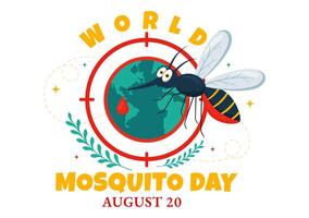 wereld mug dag illustratie Aan augustus 20e met een mug dat kan oorzaak dengue koorts en malaria in een vlak stijl tekenfilm achtergrond vector