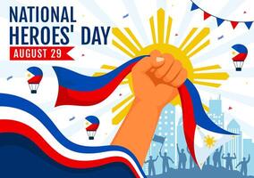 Filippijnen heroes dag illustratie Aan augustus 29 met golvend vlag en lint in een nationaal vakantie viering, vlak tekenfilm stijl achtergrond vector