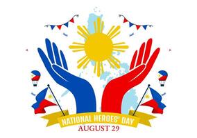 Filippijnen heroes dag illustratie Aan augustus 29 met golvend vlag en lint in een nationaal vakantie viering, vlak tekenfilm stijl achtergrond vector