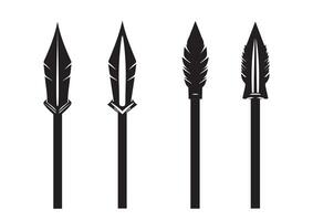 silhouet van vier oude speren symboliseert tribal erfgoed en primitief wapenset van speren vector