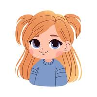 schattig tekenfilm weinig meisje met blond haar- Aan een wit achtergrond geïsoleerd. modieus anime stijl. afdrukken voor t-shirt voor kinderen vector