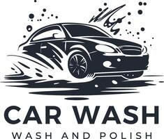 auto wassen logo ontwerp met auto het wassen machine en auto het wassen verstuiven vector