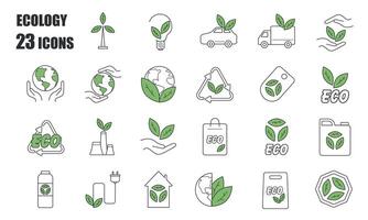 reeks van ecologie pictogrammen, lijn, biologisch, verzameling, elementen, geïsoleerd, recyclen, energie, ecologisch, bio, natuurlijk, groen vector