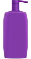 Purper shampoo fles sjabloon. baby haar- kunstmatig. plastic houder voor bad of douche toilet huid zorg Product. vloeistof gel of olie pakket met pomp dispenser deksel. kind concept vector