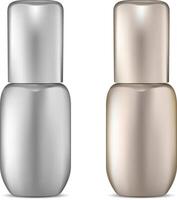 premie serum fles reeks goud en zilver illustratie. kunstmatig Product flacon voor gezicht behandeling, aromatisch, vochtinbrengende crème, essence. huidsverzorging bedenken merk. 3d ontwerp concept. vector