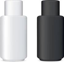 fles set. kunstmatig shampoo pakket model. 3d plastic container, geïsoleerd. zwart en wit pot voor buty of badkamer. leeg houder model. vector